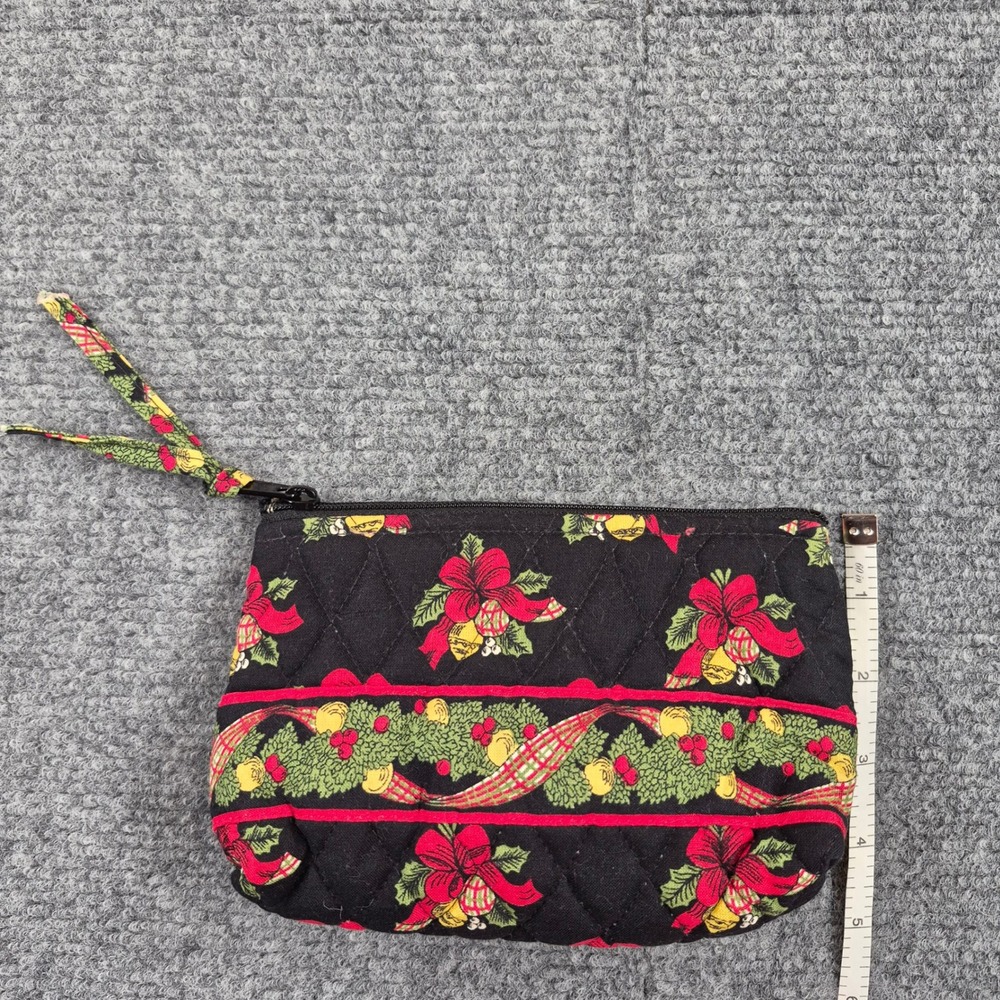 Vera Bradley Holiday Bells Quilted Cotton Cosmetic Pouch Black Red Green Small - Picture 5 of 8